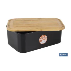 PANERA CON TAPA DE BAMBÚ COLOR NEGRO/MADERA 36 X 24 X13 CM