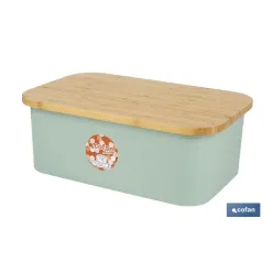 PANERA CON TAPA DE BAMBÚ COLOR VERDE/MADERA 36 X 24 X13 CM