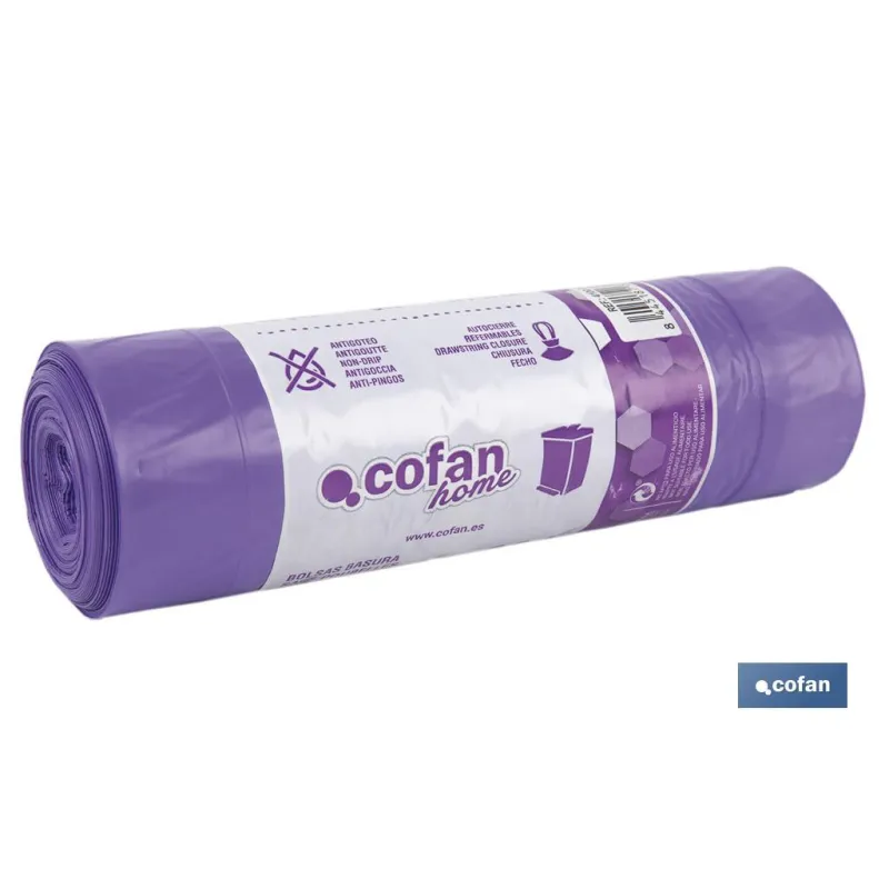BOLSA DE BASURA AUTOCIERRE PERFUMADA LAVANDA 57 X 57 G.90 COLOR VIOLETA 15 UDS 30l