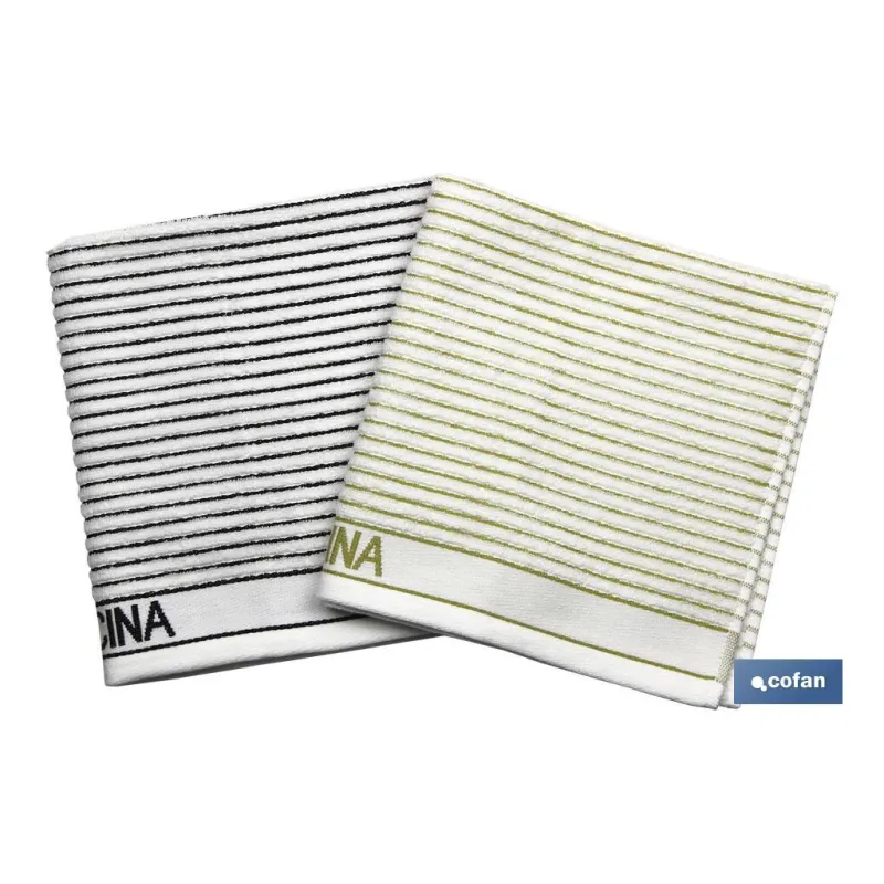 PACK 2 PAÑOS COCINA 50x50 VERDE/NEGRO