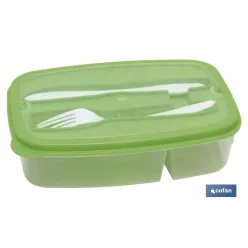 FIAMBRERA VERDE RECTANGULAR CON CUBIERTOS 1,5 L