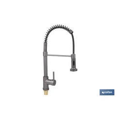 GRIFO DE COCINA MONOMANDO CON ROCIADOR GRIS ANTRACITA