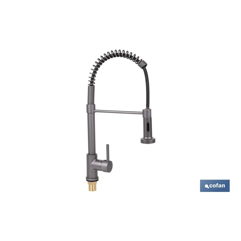 GRIFO DE COCINA MONOMANDO CON ROCIADOR GRIS ANTRACITA