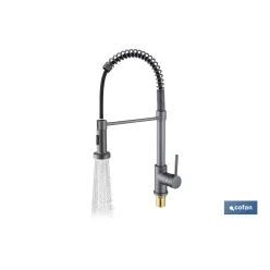 GRIFO DE COCINA MONOMANDO CON ROCIADOR GRIS ANTRACITA