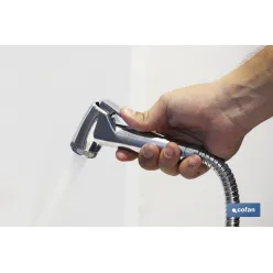 KIT GRIFO DE DUCHA CROMADO CON PULSADOR+COLGADOR+FLEXO