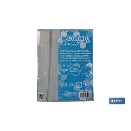 CORTINA DE BAÑO HEXAGONOS POLIÉSTER 220x200