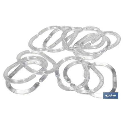 PACK 12 ANILLAS CORTINAS BAÑO TRANSPARENTE