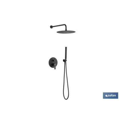 CONJUNTO DE DUCHA EMPOTRADA MONOMANDO REDONDA NEGRO MATE