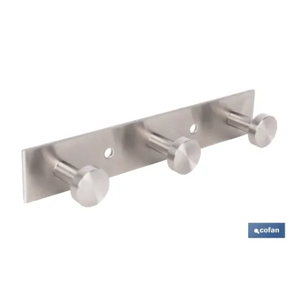 PERCHERO DE PARED DE ACERO INOXIDABLE 304 CON 3 POMOS 15,6 X 2,7 X 2,8 CM