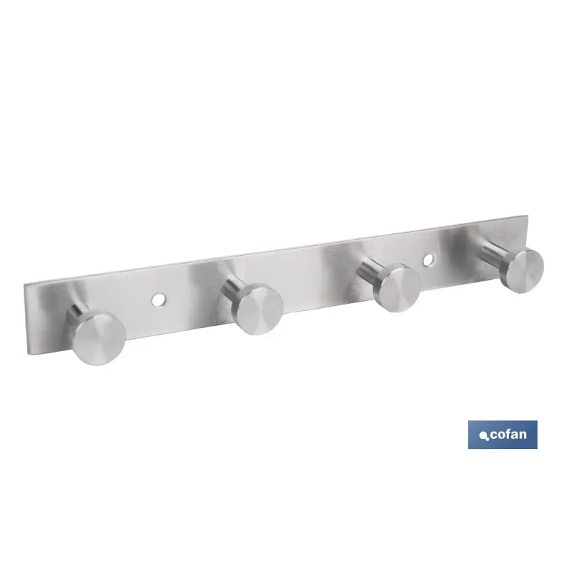 PERCHERO DE PARED DE ACERO INOXIDABLE 304 CON 4 POMOS 21,6 X 2,7 X 2,8 CM