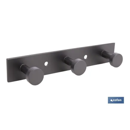 PERCHERO DE PARED NEGRO DE ACERO CON 3 POMOS 15,6 X 2,7 X 2,8 CM