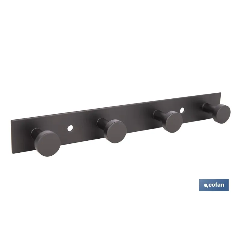 PERCHERO DE PARED NEGRO DE ACERO CON 4 POMOS 21,6 X 2,7 X 2,8 CM
