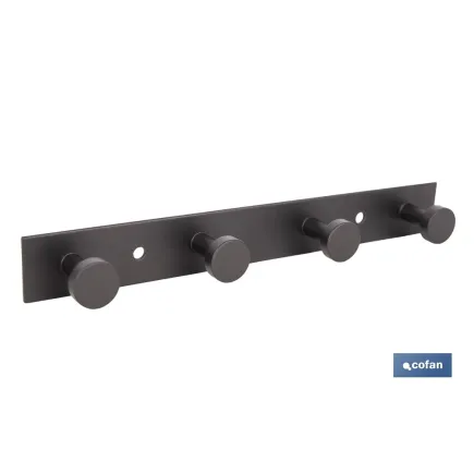 PERCHERO DE PARED NEGRO DE ACERO CON 4 POMOS 21,6 X 2,7 X 2,8 CM