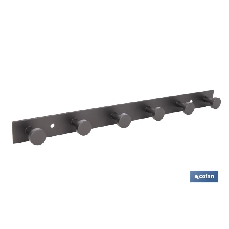 PERCHERO DE PARED NEGRO DE ACERO CON 6 POMOS 33,51 X 2,7 X 2,8 CM