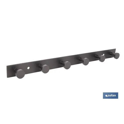 PERCHERO DE PARED NEGRO DE ACERO CON 6 POMOS 33,51 X 2,7 X 2,8 CM