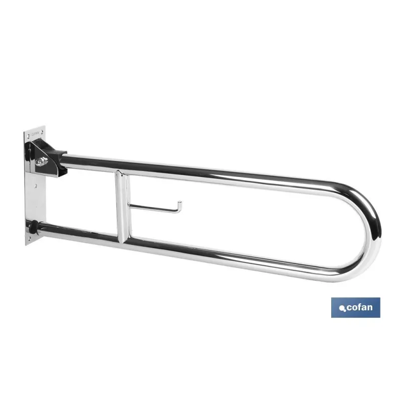 BARRA ABATIBLE PARA APOYO CON ACCESORIO DE PAPEL HIGIENICO 74 cm