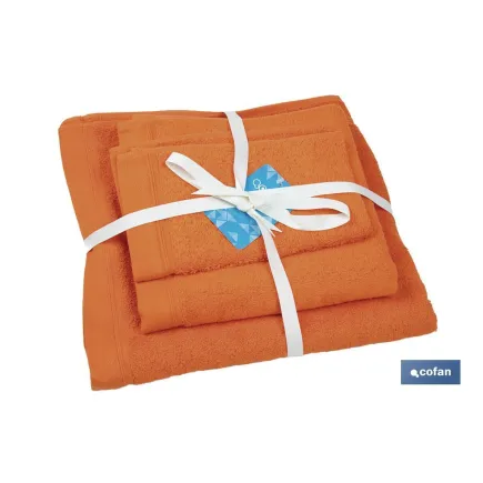 JUEGO DE 3 TOALLAS NARANJA 580 G/M2  GAMA AMANECER 30X50  50X100  70X140 CM