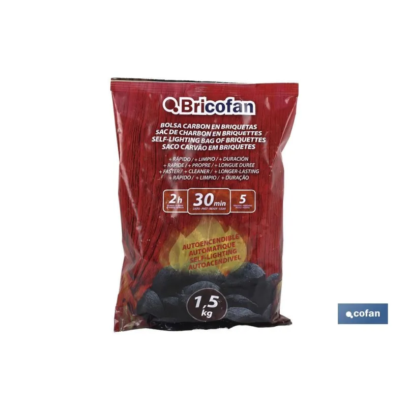 BOLSA CARBON EN BRIQUETAS AUTOENCENDIBLE 1,5 Kgs