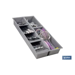 ORGANIZADOR PARA CAJÓN CON SEPARADORES DE COLOR GRIS 20 X 45 X 6,5 CM