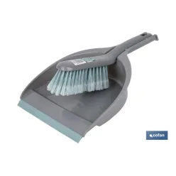 SET DE CEPILLO CON PALA Y BORDE DE GOMA COLOR TURQUESA/GRIS 33 x 23 x 9 CM