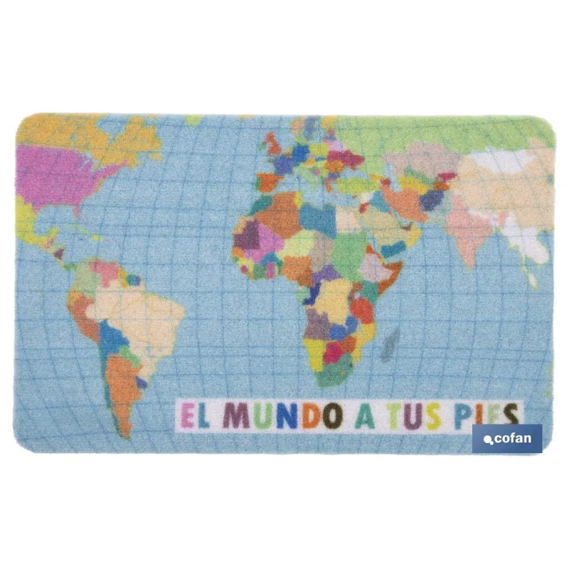 FELPUDO CON ESTAMPADO DIGITAL EL MUNDO 40 X 60 CM