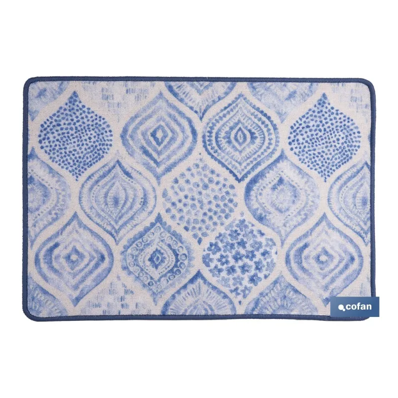 FELPUDO CON ESTAMPADO DIGITAL AZUL 50 x 70 CM