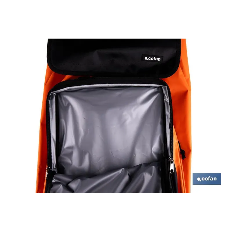 CARRO DE LA COMPRA NARANJA Y NEGRO ABATIBLE DE ALUMINIO CON 6 RUEDAS GIRATORIAS 53 L