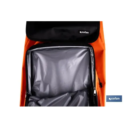 CARRO DE LA COMPRA NARANJA Y NEGRO ABATIBLE DE ALUMINIO CON 6 RUEDAS GIRATORIAS 53 L