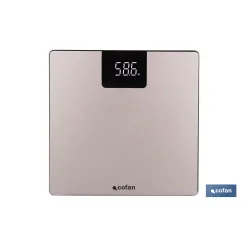 BÁSCULA DE BAÑO DIGITAL DE COLOR PIEDRA CON PANTALLA LED 30 X 30 X 2,2 CM