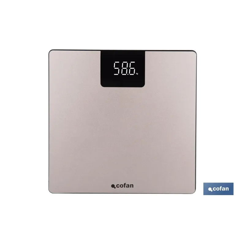 BÁSCULA DE BAÑO DIGITAL DE COLOR PIEDRA CON PANTALLA LED 30 X 30 X 2,2 CM