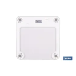BÁSCULA DE BAÑO DIGITAL BLANCA CON PANTALLA LCD, USB Y MEDICIÓN IMC DE GRASA VISCERAL 30 X 30 X 2,2 CM