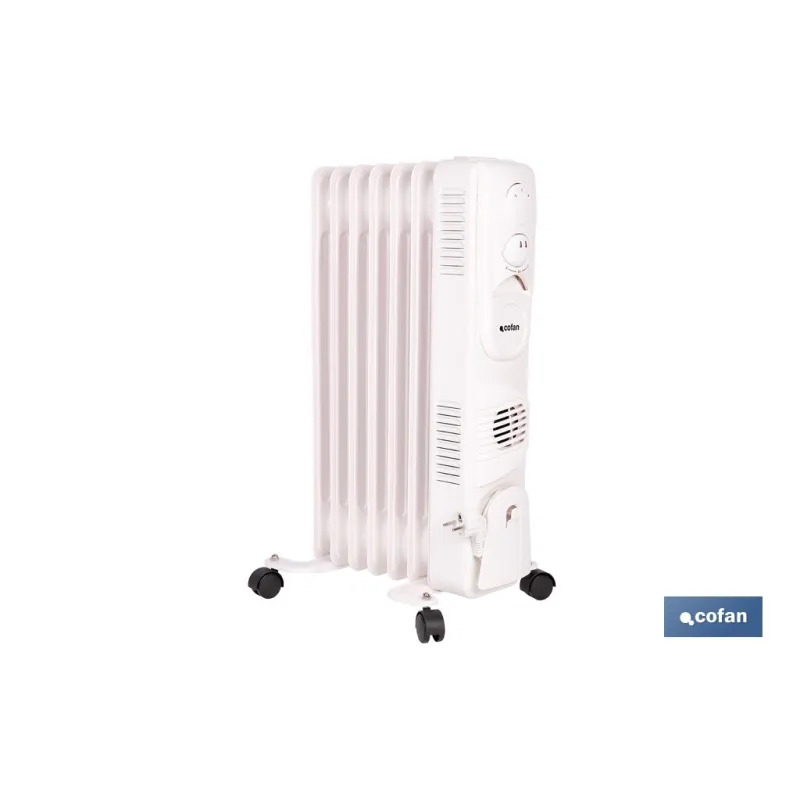 RADIADOR DE ACEITE CON TERMOSTATO REGULABLE Y VENTILADOR 7 ELEMENTOS 1500 W