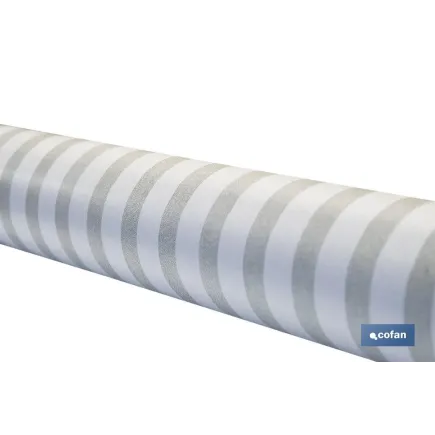 ROLLO DE MANTEL ANTIMANCHAS DE RAYAS BEIGE Y BLANCO 1,40 X 20 M