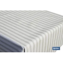 ROLLO DE MANTEL ANTIMANCHAS DE RAYAS BEIGE Y BLANCO 1,40 X 20 M