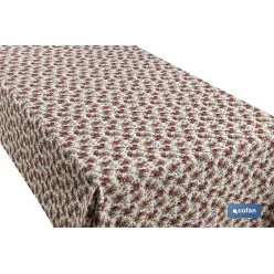 ROLLO DE MANTEL ANTIMANCHAS RESINADO 50% ALGODON/50% POLIESTER. ROSAS 1,40 x 25 M
