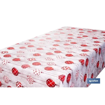 ROLLO DE MANTEL RESINADO ANTIMANCHAS BOLAS DE NAVIDAD 75% ALGODÓN 25% POLIÉSTER 1,40 X 15 M
