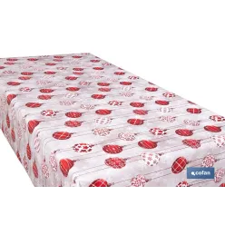 ROLLO DE MANTEL RESINADO ANTIMANCHAS BOLAS DE NAVIDAD 75% ALGODÓN 25% POLIÉSTER 1,40 X 15 M