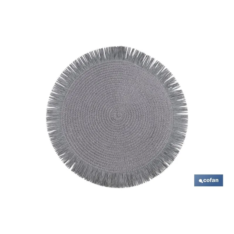 BAJOPLATO REDONDO FLECOS DE COLOR GRIS  MEDIDA 38 CM