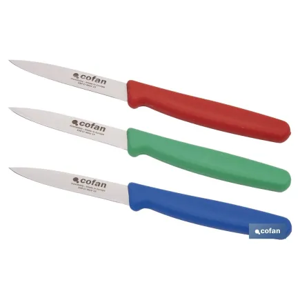 PACK DE 3 CUCHILLOS PUNTILLA COLOR ROJO VERDE AZUL
