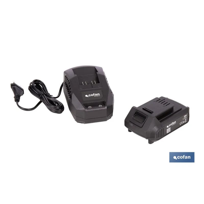 PACK CARGADOR 20 V 2.4 A Y BATERÍA Li-ion 20 V 2.0Ah