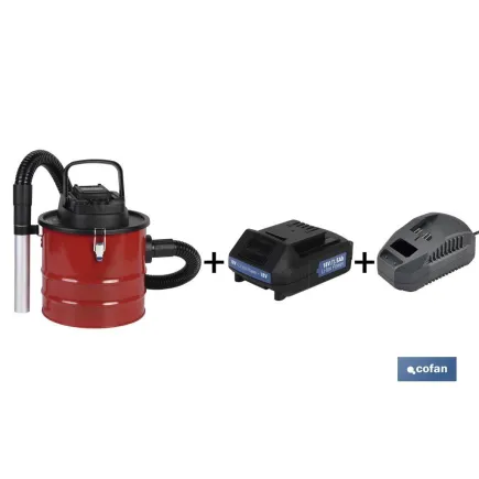 PACK DE ASPIRADOR DE CENIZAS, BATERÍA 1,5 AH Y CARGADOR