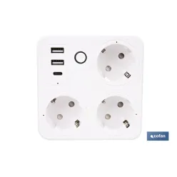 REGLETA INTELIGENTE CON 3 TOMAS Y 2 PUERTOS USB Y TIPO C