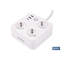 REGLETA INTELIGENTE CON 3 TOMAS Y 2 PUERTOS USB Y TIPO C