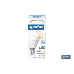 BOMBILLA LED ESFÉRICA E14 6.5 W 806 LM 6500 K
