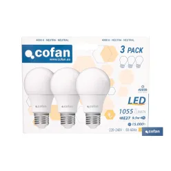 PACK DE 3 BOMBILLAS LED CLASSIC E27 9.5 W 1055 LM 4000 K