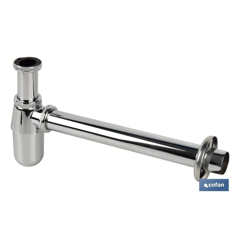 SIFÓN BOTELLA CROMADO SALIDA Ø32-40 330 MM Y RACOR 1 1/4