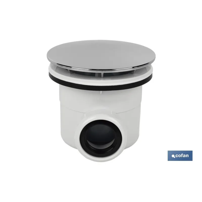 VÁLVULA SIFÓNICA PLATO DE DUCHA Ø60 CON SALIDA Ø32-40 Y EMBELLECEDOR CROMADO