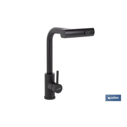 GRIFO DE COCINA NEGRO DE ACERO CON MANGUERA EXTENSIBLE Y 3 FUNCIONES 340 X 240 X 54  MM
