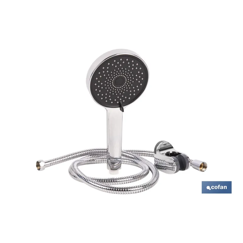 KIT DE DUCHA REDONDA CROMADO CON 3 FUNCIONES 125 X 280 MM