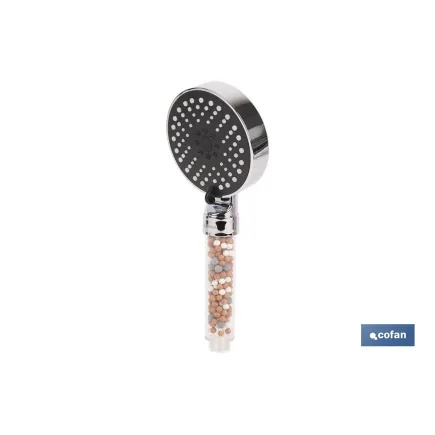 MANGO DE DUCHA IÓNICO CON ESFERAS MINERALES Y 5 FUNCIONES 110 X 255 MM